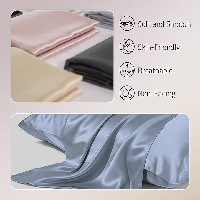 Gabire Mulberry Silk Pillowcases Set of 2, Both Sides Real Silk Pillowcase - Image 2