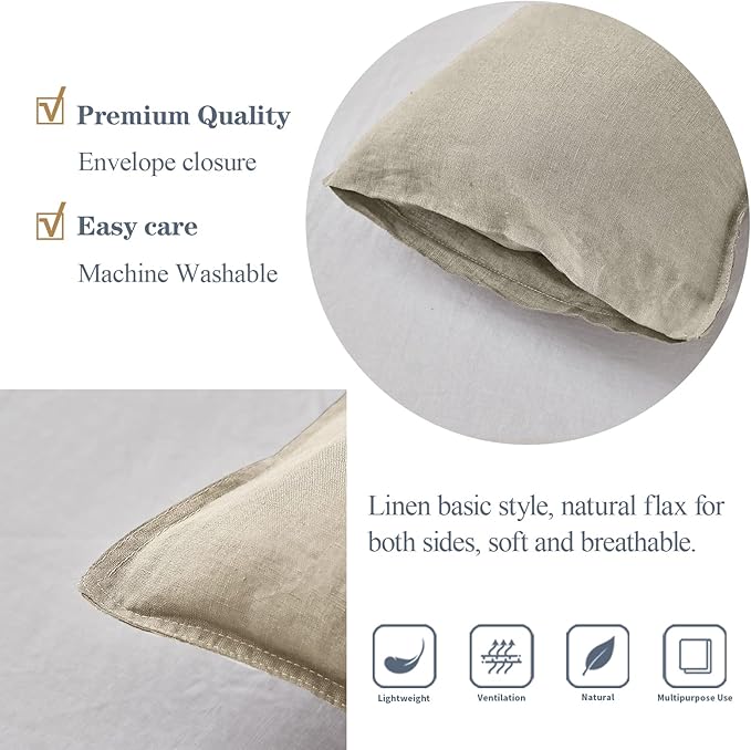 Simple&Opulence 100% Linen Lumbar Pillow Cover 12 x 20 Inches Set of 2 - Image 3