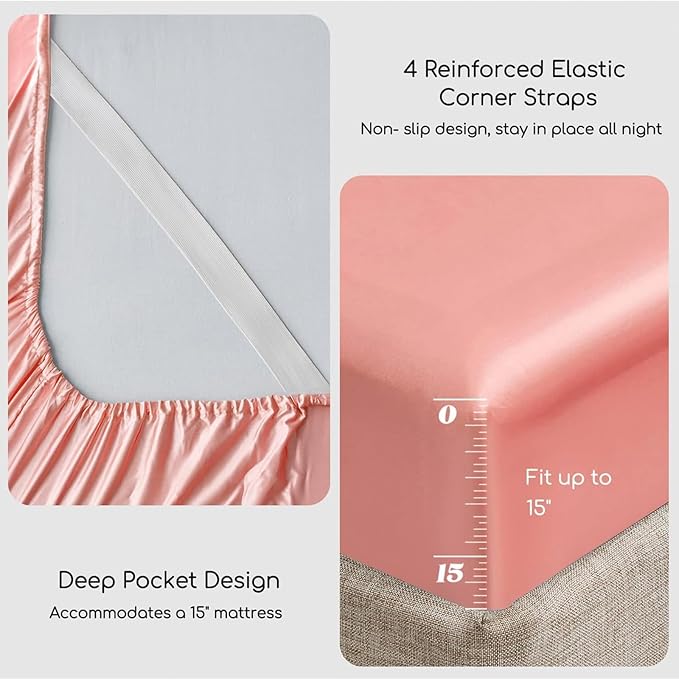 MR&HM Satin Bed Sheets, Twin XL Size Sheets Set - Image 4
