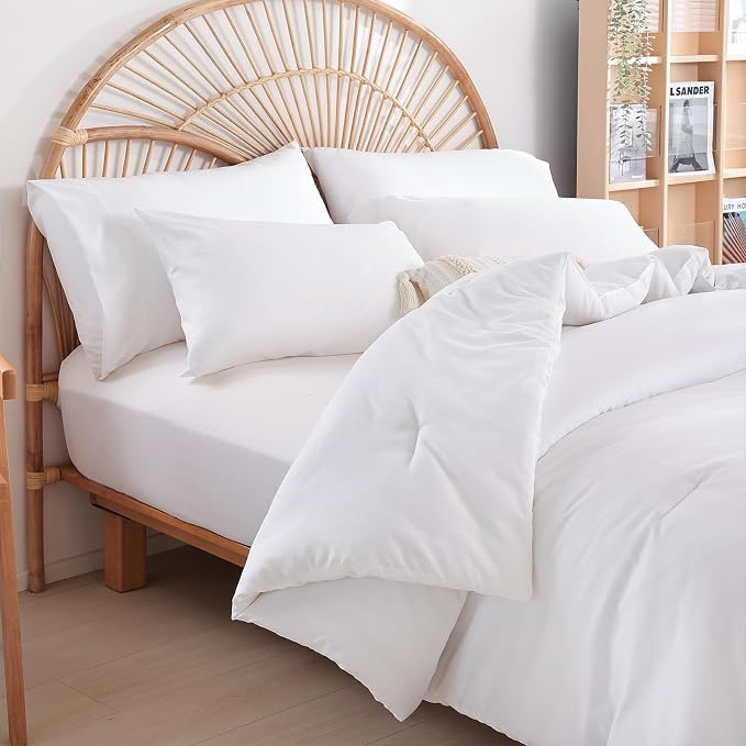 weigelia Twin Comforter Set White Comforter 2 Pieces Boho Solid Color Bedding - Image 3