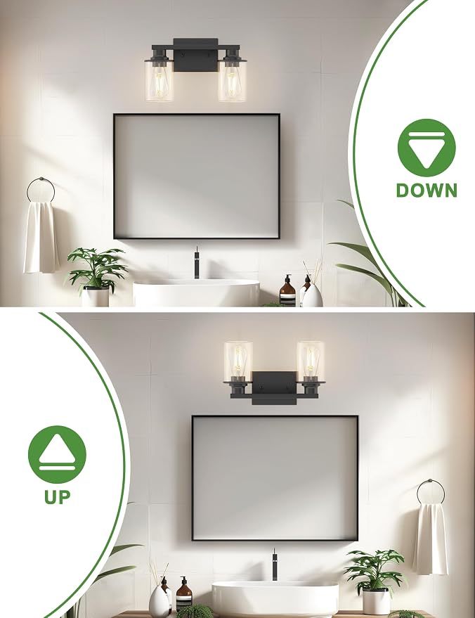 L LOHAS LED 2-Light Black Bathroom Light Fixtures, Modern Lighting Fixtures - Image 3