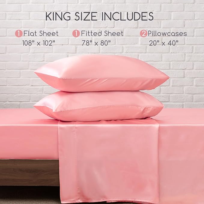 MR&HM Satin Bed Sheets, King Size Sheets Set - Image 7