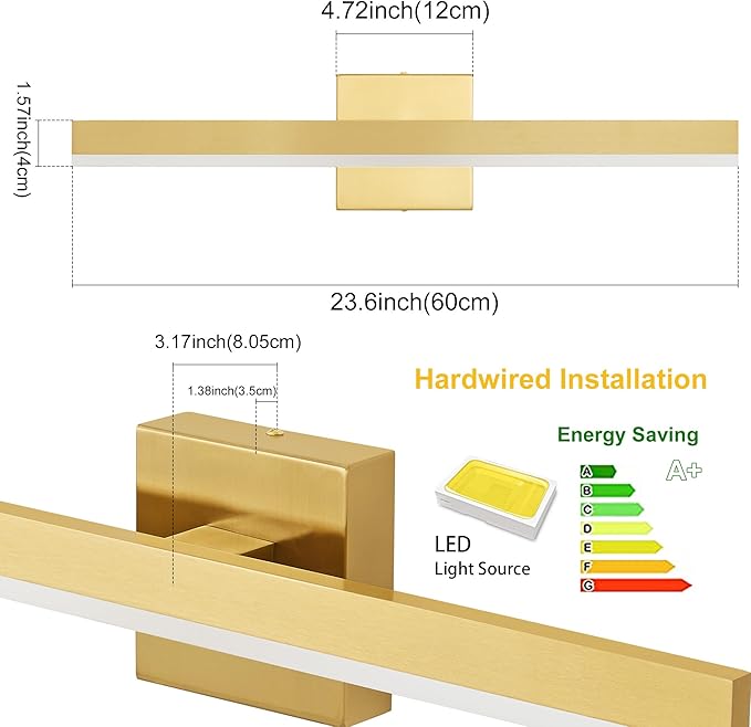 Gold Bathroom Vanity Light 23.6 inch, 20W Dimmable 5CCT LED Modern Bathroom - Image 5