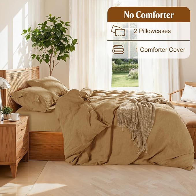 LBRO2M 100% France Linen Duvet Cover Set Queen Size 3 Pcs Natural Flax - Image 4