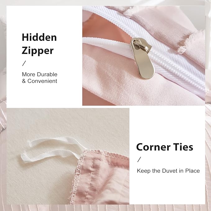 WARMDERN Pink Tufted Duvet Cover Set Queen Size, Striped Textured Duvet Cover - Image 5