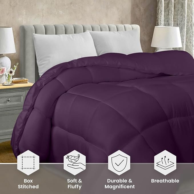 Utopia Bedding Queen Comforter Duvet Insert, Quilted Plum Comforter - Image 3