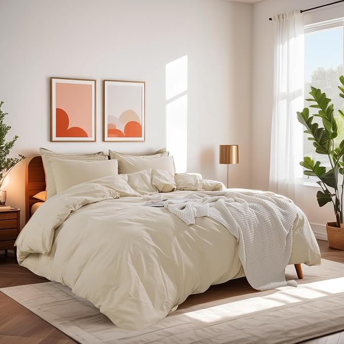NEXHOME PRO Cotton Duvet Cover Oversized Queen 92"x98" Linen Look Textured - Image 3