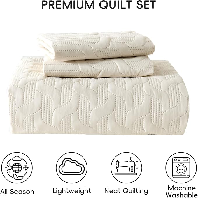 Yiran California King Size Beige Quilt Set Lightweight Oversized Bedspread - Image 8