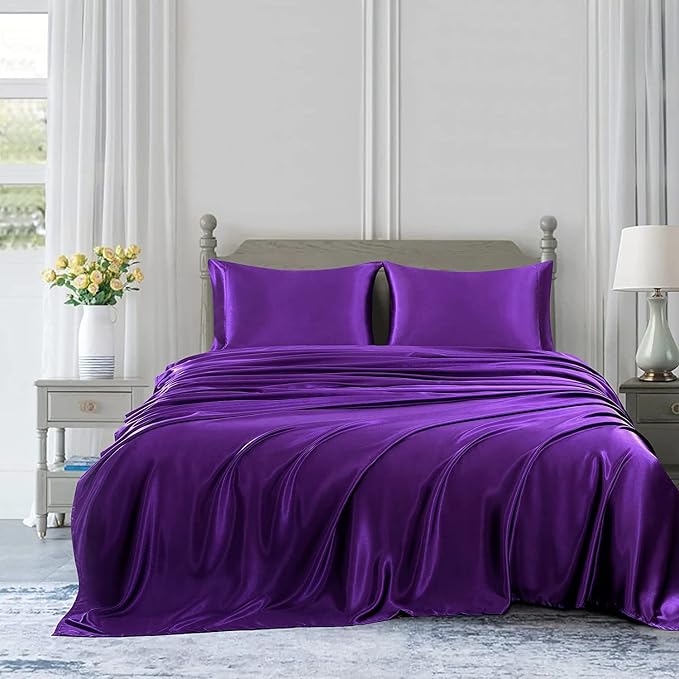 Homiest Purple Satin Flat Sheet King Size Bedding, Ultra Soft, Sold Separately - Image 5