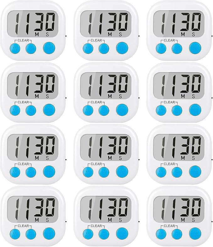 12 Pack Digital Kitchen Timers for Cooking Magnetic Timer for Cooking Loud by AOUCE