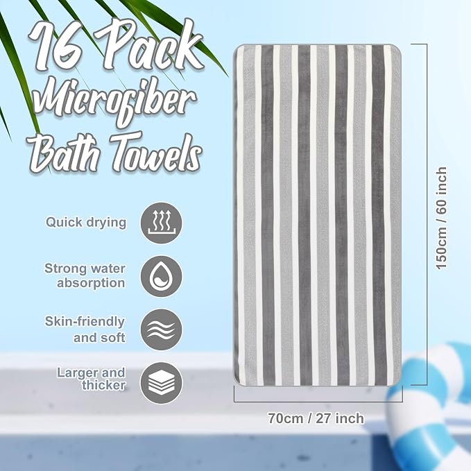 SmoothNovelty 16 Pack Microfiber Bath Towels Bulk 27'' x 60'' Oversized Size - Image 2
