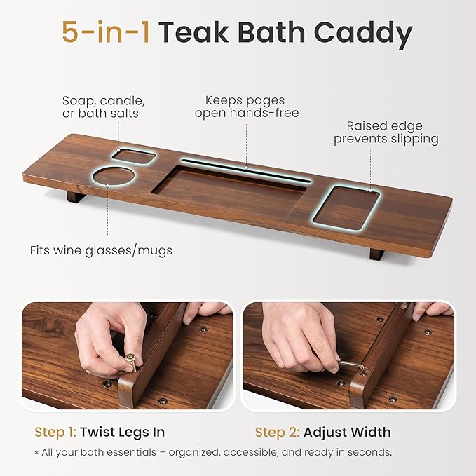 Luxury Teak Bathtub Caddy Tray - Image 3