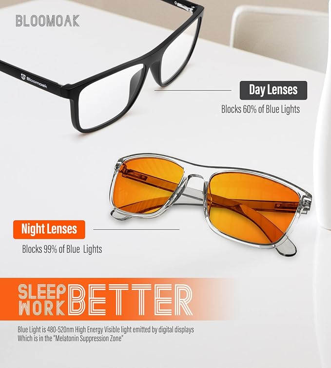Bloomoak 100% Red Lens Blue Green Light Blocking Glasses- Dual AR Coatings - Image 2