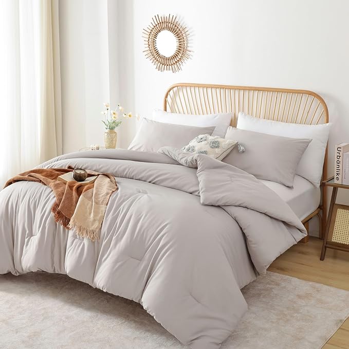 ROSGONIA King Size Comforter Set Linen Grey - Image 4