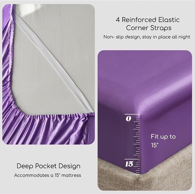 MR&HM Satin Bed Sheets, Queen Size Sheets Set - Image 5