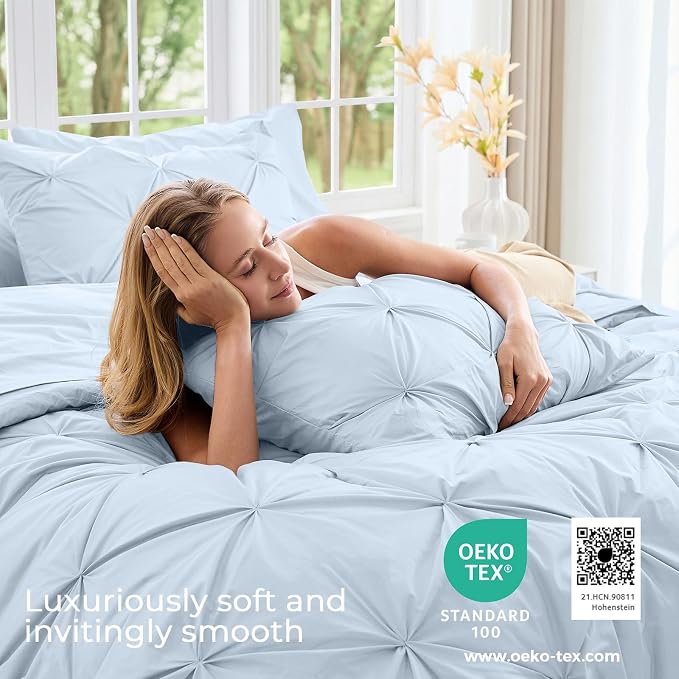 Sasttie Twin Comforter Set, 5-Piece Bed in a Bag, Pintuck Bedding Sets - Image 3