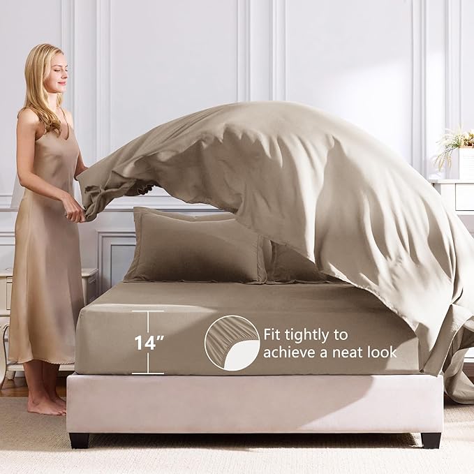 CozyLux Queen Comforter Set Khaki - Image 5