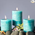 Pillar Candles Ocean Breeze Scented 3x4 inch Aqua Green Candle Clean Burning by FLAVCHARM
