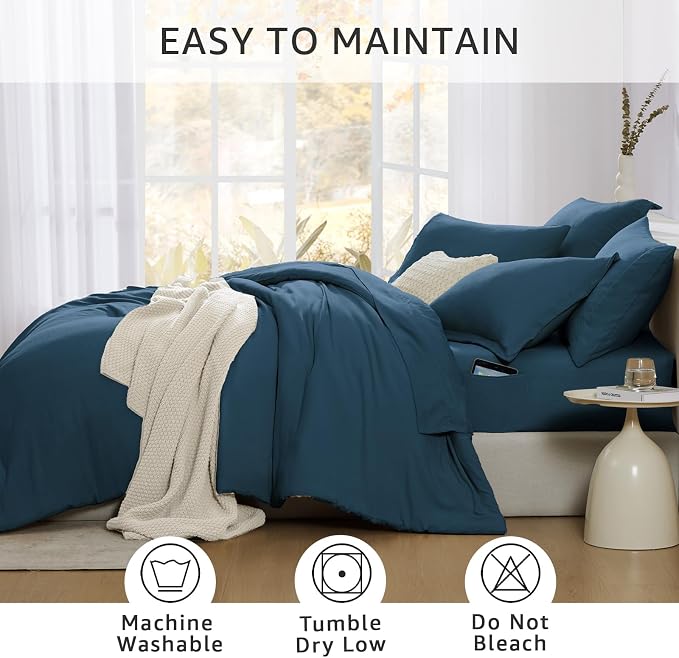 WRENSONGE Full Size Comforter Sets, 7 Pieces Serenity Blue Bed in a Bag - Image 4