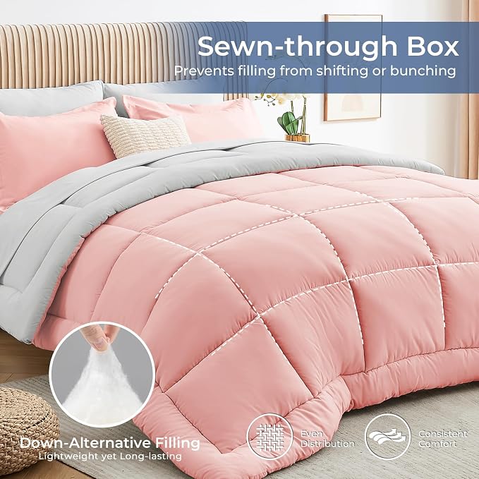 Sasttie Twin Comforter Set, 5 Pieces Reversible Bed in a Bag Twin, Complete - Image 3