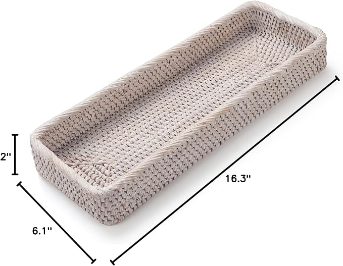 Rattan Bathroom Vanity Trays Toilet Tank Baskets Long Narrow Hand Towel Storage - Image 8