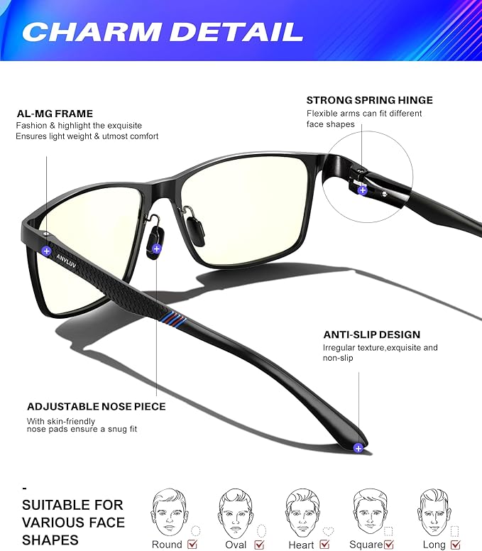 ANYLUV Blue Light Glasses Men, Relieve Eyestrain and Eye Protection, Al-Mg - Image 3