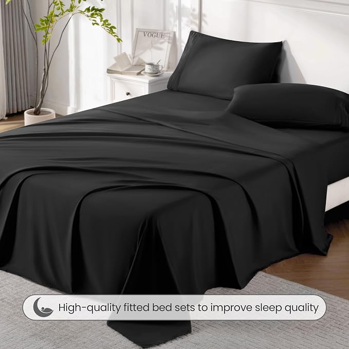 ROSE&RISY Black Queen Sheet Set, 4 Pieces Soft Bedding Queen Sheet Set - Image 5