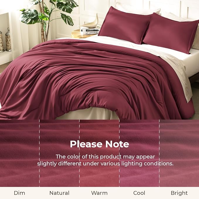 Litanika Burgundy Red Comforter Set Full Size, 3 Pieces Lightweight Solid - Image 8