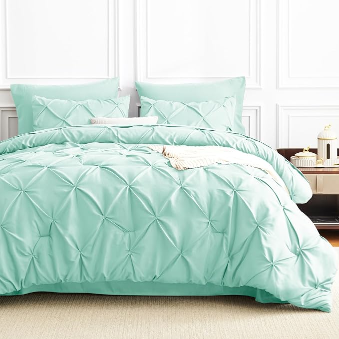 CozyLux Full Size Comforter Sets Mint Green, 7 Pieces Pintuck Bed in A Bag - Image 8
