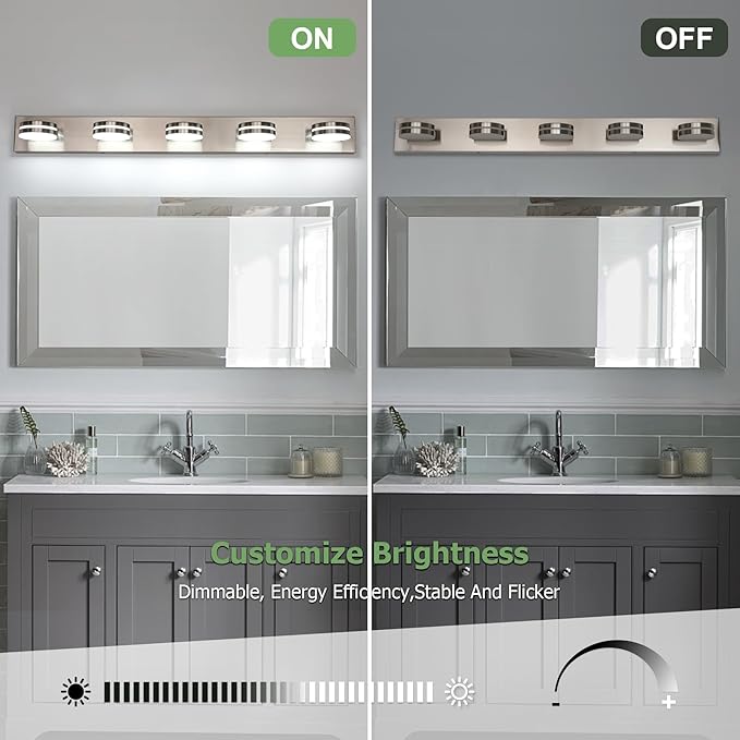 Brushed Nickel Bathroom Light Fixtures Over Mirror, 5-Light Bathroom Vanity - Image 5