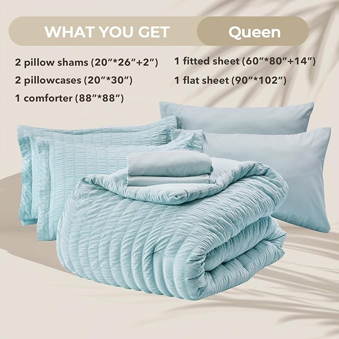HYMOKEGE Lake Blue Queen Comforter Set Seersucker 7 Pieces, All Season Luxury - Image 5