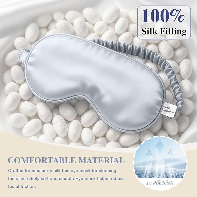 Silk Sleep Mask, Eye Mask for Sleep Women Men, Mulberry Sleeping Mask - Image 3