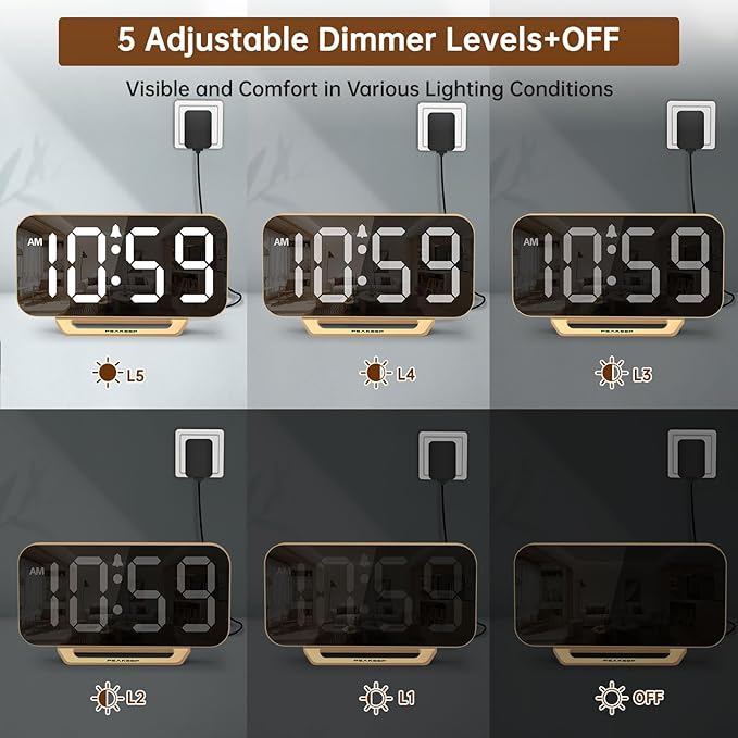 Peakeep Slim Digital Mirror Aesthetic Alarm Clock - Image 4
