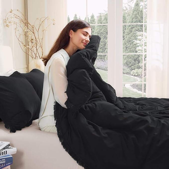 Andency Black Comforter Set California King, 3 Pieces Boho Tassel Lightweight - Image 9