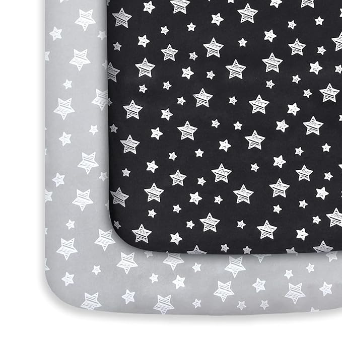 Pack and Play Sheets, 2 Pack Mini Crib Sheets, Stretchy Playard Fitted Sheet by Moonsea