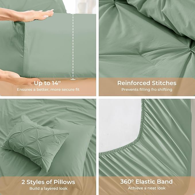 Sasttie Full Size Comforter Set, 7-Piece Bed in a Bag Double, Pintuck Bedding - Image 5
