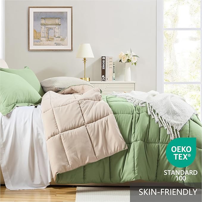 Homelike Moment King Size Comforter Set Sage Green, Comforters King Size Bed Set - Image 3