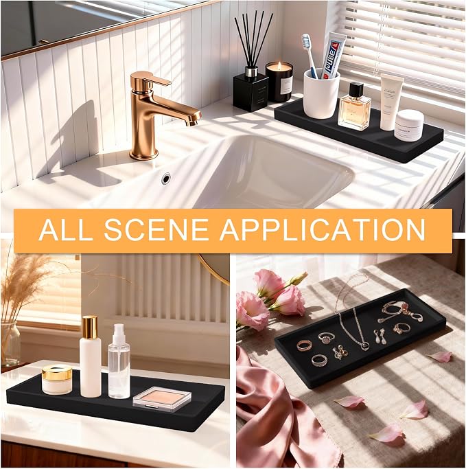 Bathroom Vanity Tray Black, Silicone 11.8 x 5 Inch Toilet Tank Tray Decor - Image 6