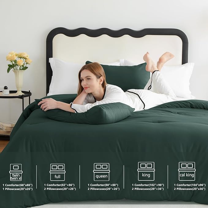 CozyLux Queen Comforter Set Forest Green, 3 Pieces Solid Comforters Queen Size - Image 7