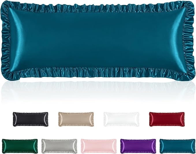 Homiest Ruffle Satin Body Pillow Cover, Silky Satin Body Pillowcase by Homiest