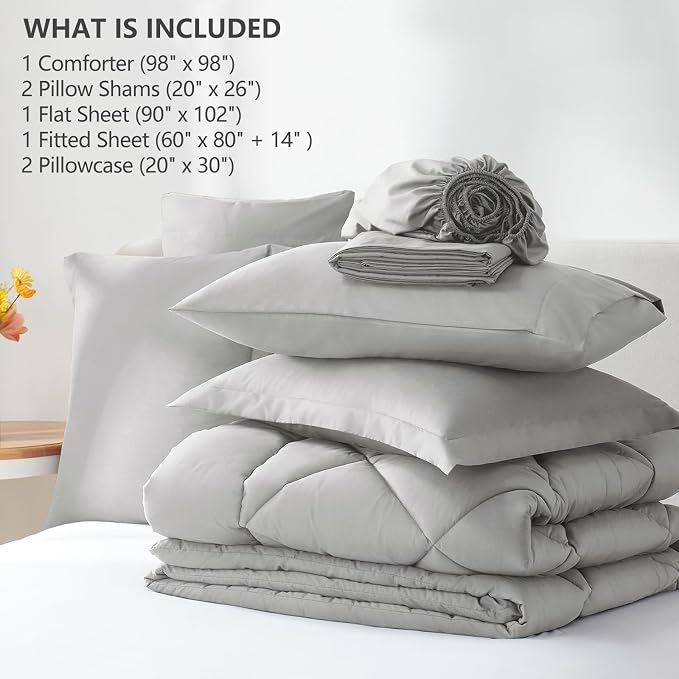 CozyLux Oversized Queen Comforter Set Light Grey, 7 Pieces Bed in a Bag - Image 6