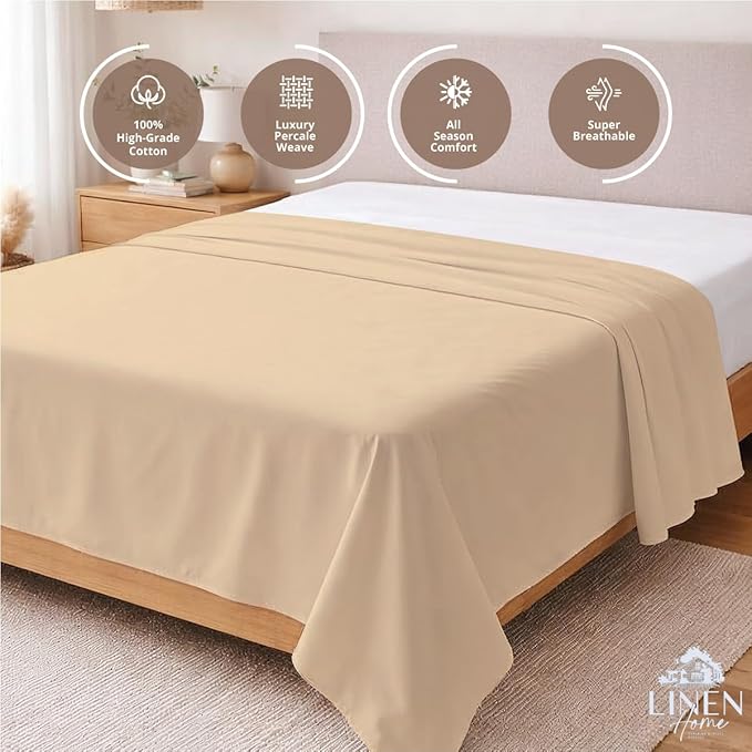 Linen Home 100% Cotton Percale 1 Flat Sheet, Full Size - Image 3