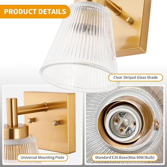 OCIOC Gold Hardwired Wall Sconces Set of Two, Modern Glass Wall Lights - Image 5