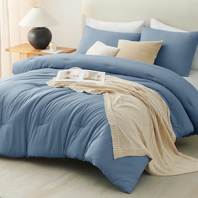 CozyLux Twin Comforter Set Grayish Blue, 2 Pieces Twin Extra Long Solid - Image 6