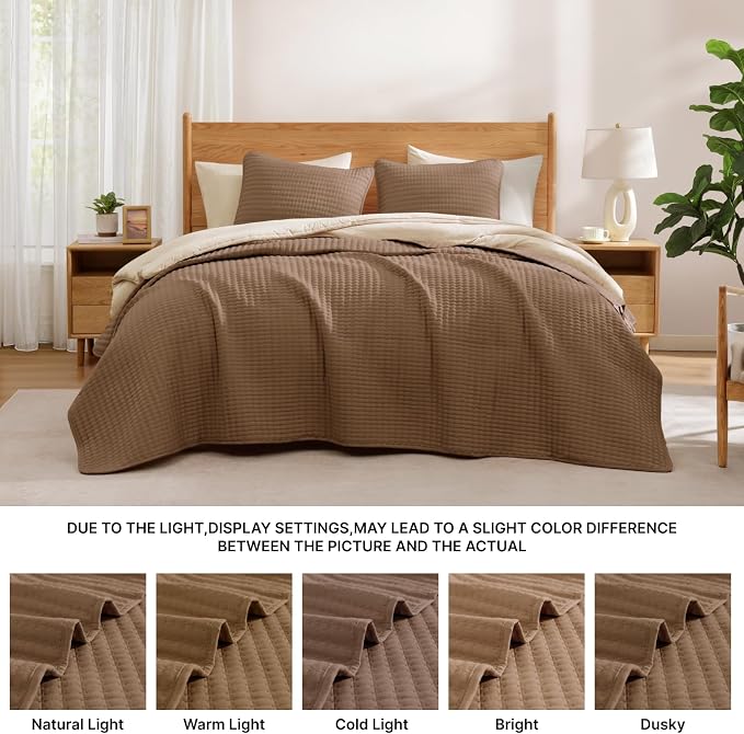 WRENSONGE Queen Quilt-3 Pieces Lightweight Bedspreads Brown Queen Size Quilt - Image 8