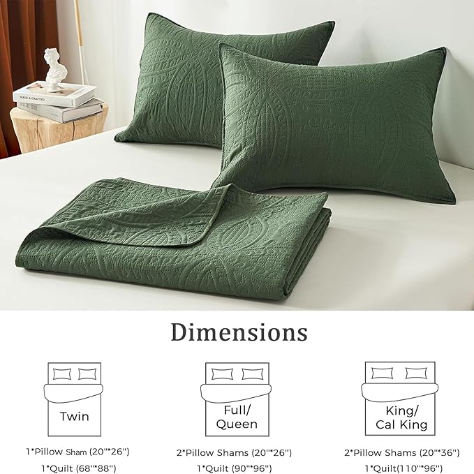 akkialla Twin Quilt Bedding Set, Olive Green Ultrasonic Quilt Set, Lightweight - Image 6