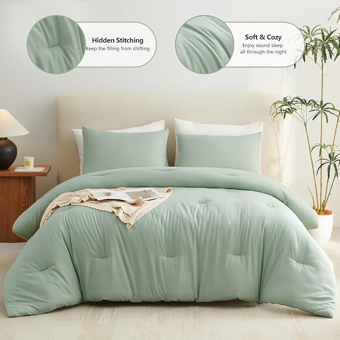 CozyLux Twin Comforter Set Sage Green, 2 Pieces Twin Extra Long Solid - Image 2