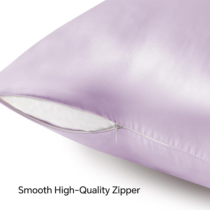 BEDELITE Satin Pillowcase with Zipper, Lavender Pillow Cases Queen Size Set of 2 - Image 5