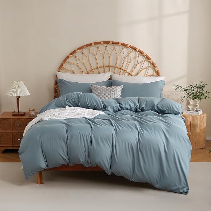 JSD Dusty Blue Duvet Cover Set King Size, 3 Piece Duvet Cover by JSD