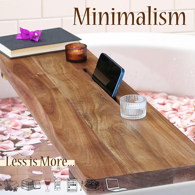 Premium 1.2IN Thickened Board Acacia Wood Bathtub Tray Caddy - Image 3